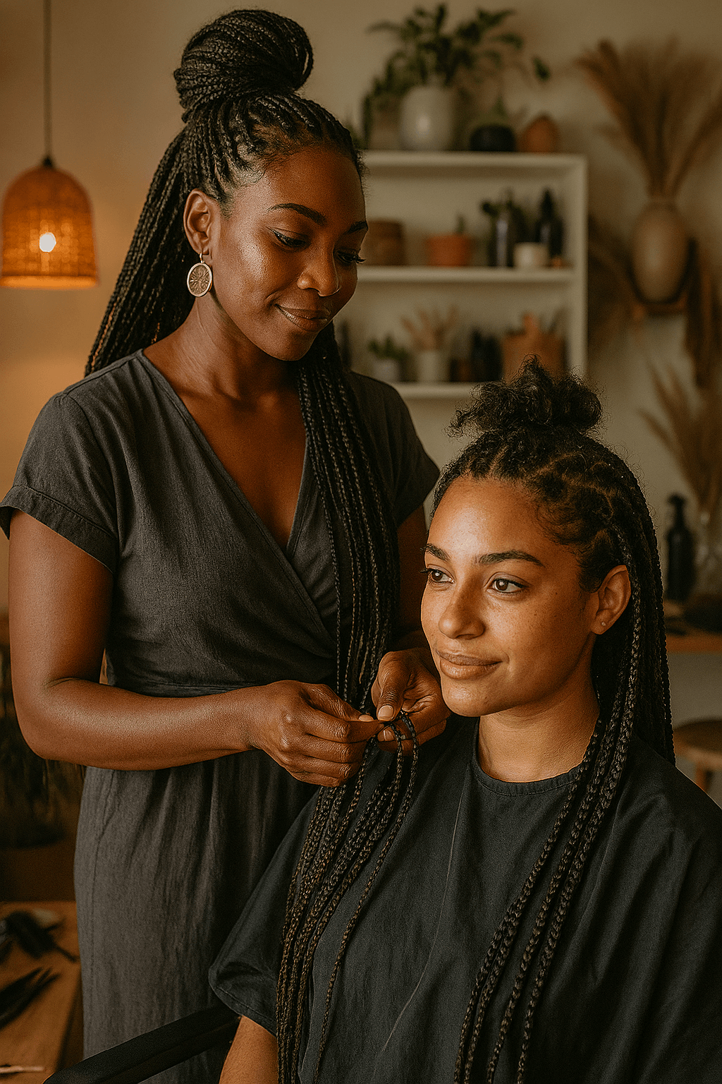 Trancista profissional atendendo cliente